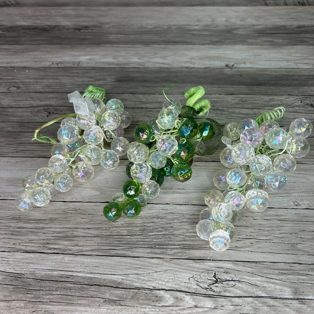 Lucite Grape Clusters Faceted Clear Green Lot Acrylic Faux Fruit Vintage MCM